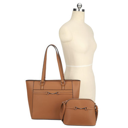 Bag - 2in1 Smooth Matching Shoulder Tote Bag With Crossbody Set