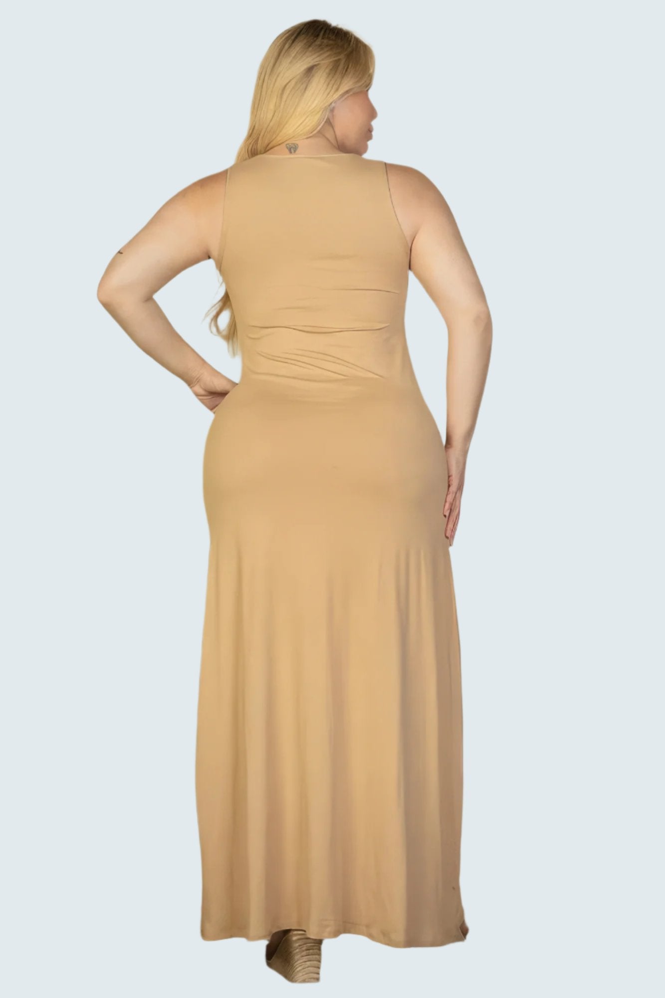 Plus Size Plunge Neck Thigh Split Maxi Dress