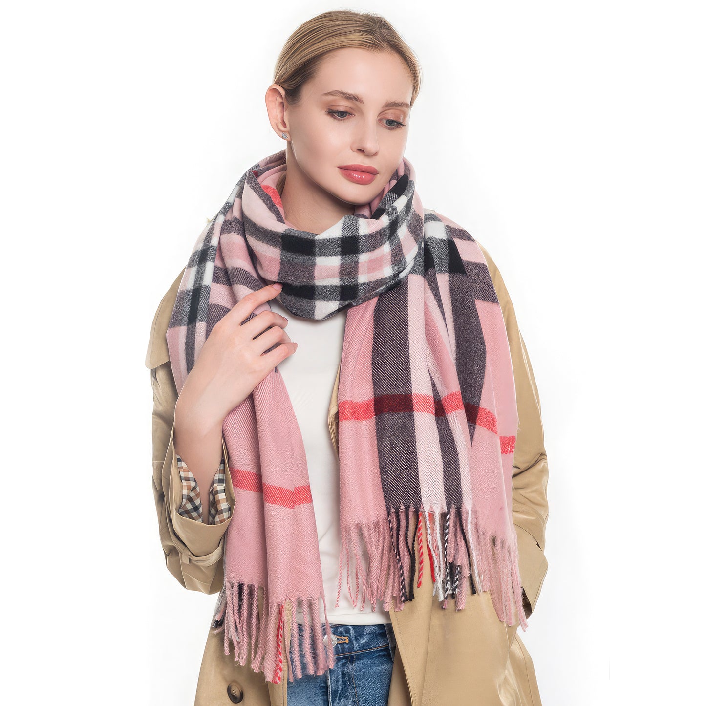 SCARVES - Fashion Check Tassel Oblong Scarf