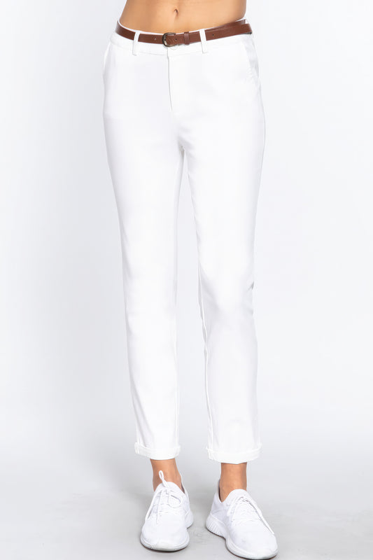 Cotton-span Twill Belted Long Pants