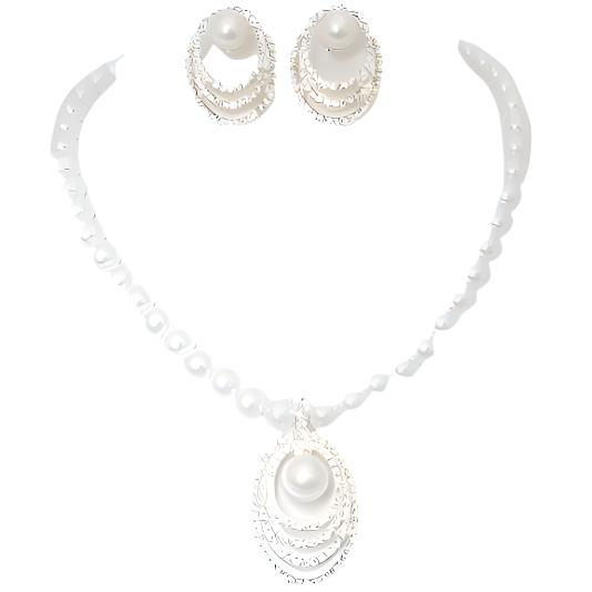 JEWELRY SET - Elegant Pearl Necklace and Rhinestone Earring Design