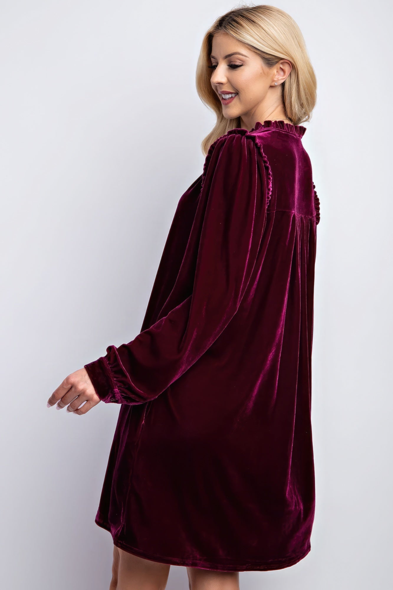 Mini Ruffle Detailing Velvet Dress