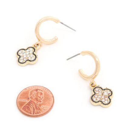 EARRINGS - Clover Charm Open Hoop Dangle Design