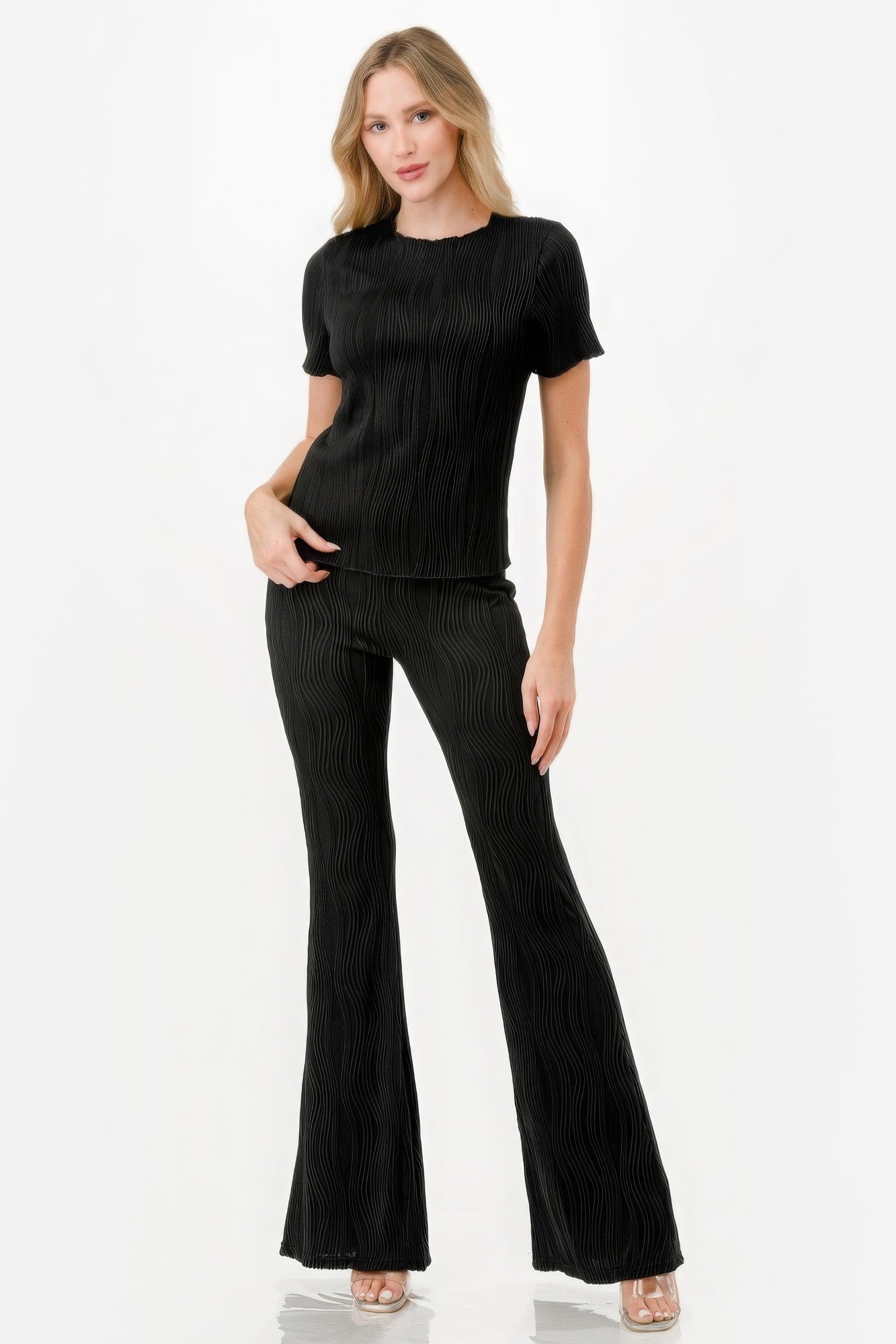 Pretty Pleated Flare Pants Set