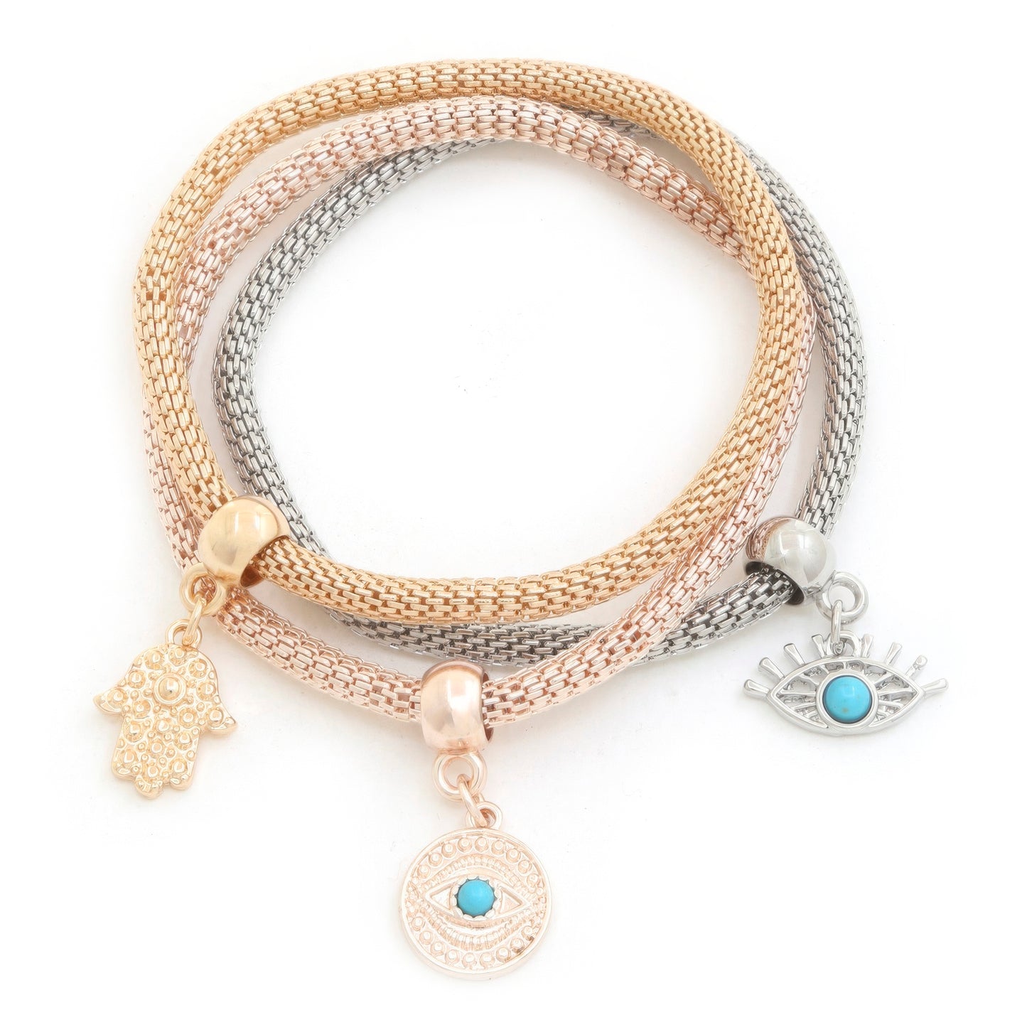 Evil Eye Hamsa Hand Charm Bracelet Set