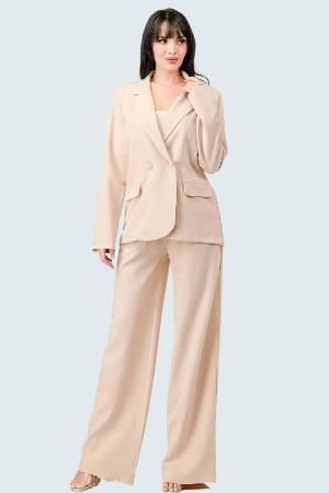 Luxe Stretch Woven Loose Fit Blazer And Wide Legs Pants Semi Formal Set