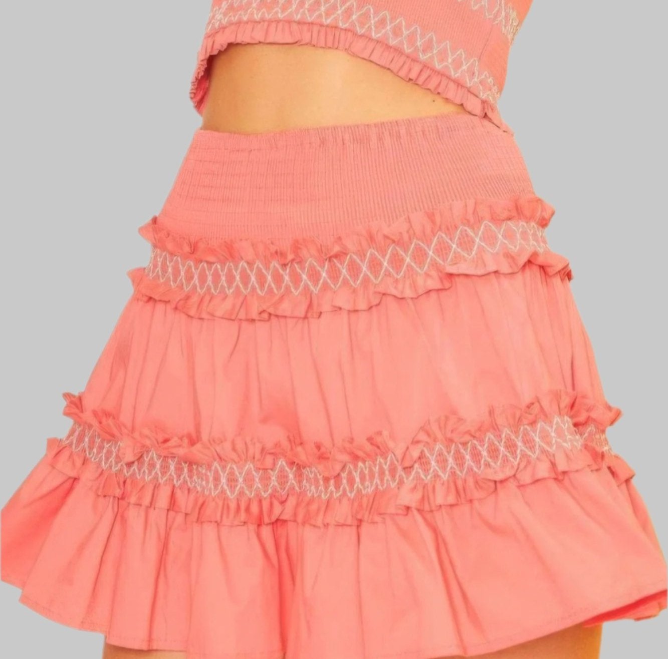 SKIRTS - Divas Waist Smocking Ruffle And Shirring Mini Skirt