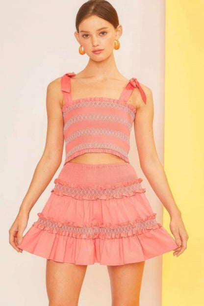 SKIRTS - Divas Waist Smocking Ruffle And Shirring Mini Skirt