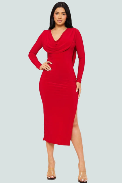 Low Cowl Neck And Back Midi Dress