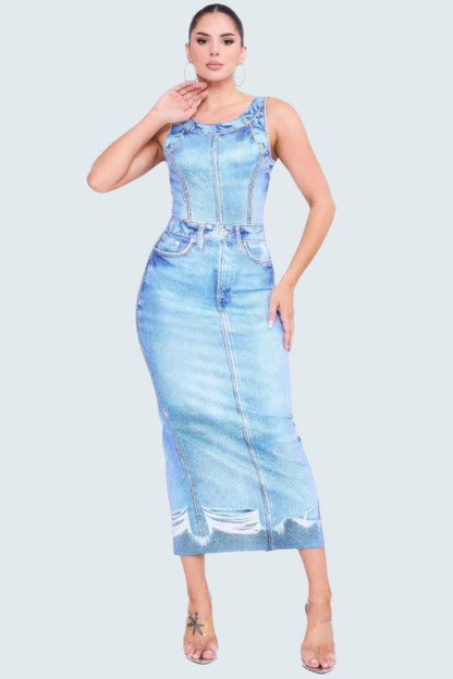 Denim - Print Midi Dress