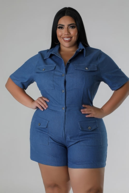 Denim -Curvy Diva Blended Semi-stretch Romper