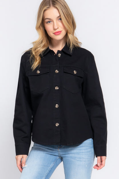 Denim - Button Down Cotton Denim Shacket