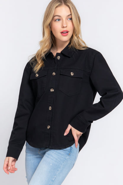 Denim - Button Down Cotton Denim Shacket