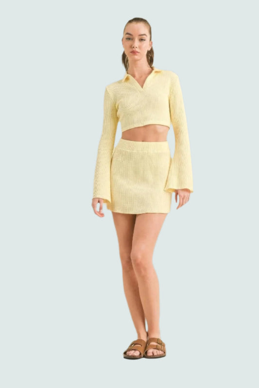 SETS - Divas Waffle Knit Bell Sleeve Top And Skirt Set