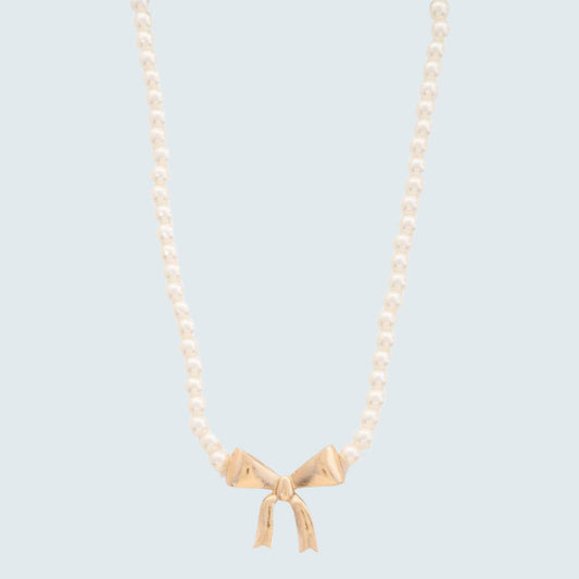 Pearl Ribbon Bow Pendant Necklace