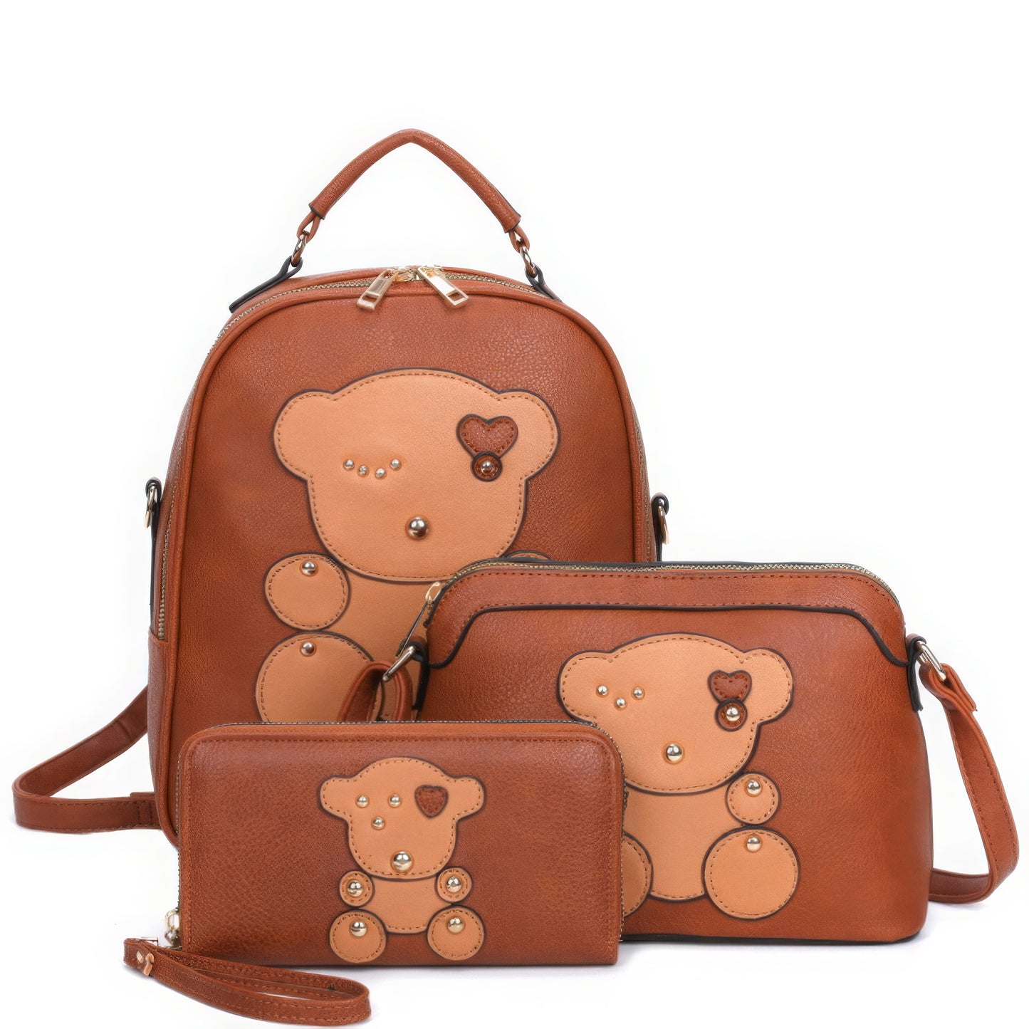 Bag - 3in1 Cute Bear Design Handle Backpack with Crossbody and Wallet Set