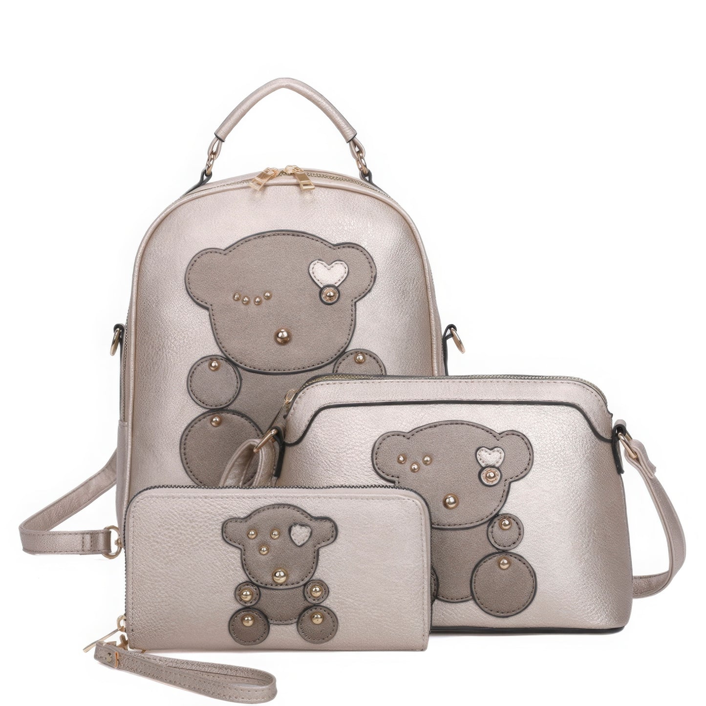 Bag - 3in1 Cute Bear Design Handle Backpack with Crossbody and Wallet Set