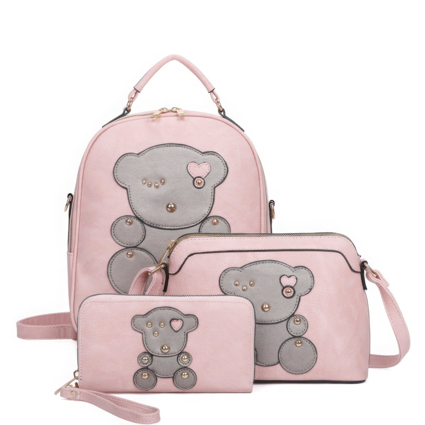 Bag - 3in1 Cute Bear Design Handle Backpack with Crossbody and Wallet Set