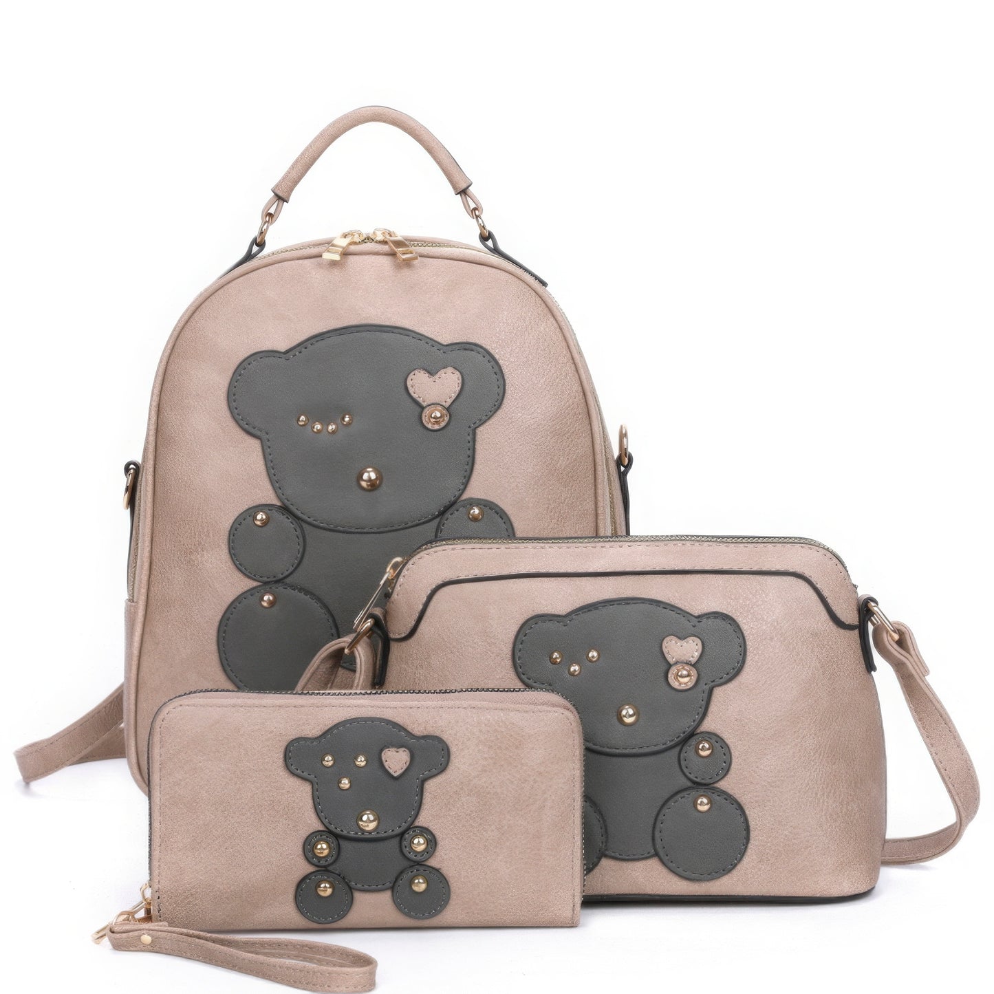 Bag - 3in1 Cute Bear Design Handle Backpack with Crossbody and Wallet Set