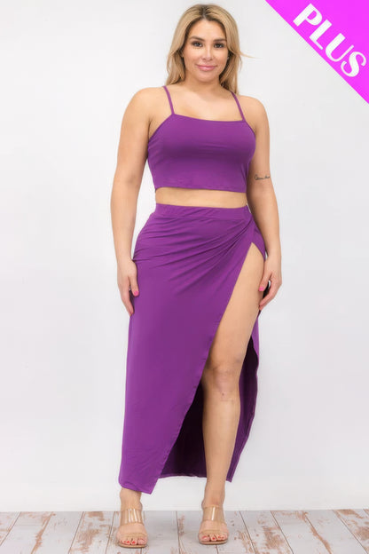 Plus Size Crop Cami & Split Thigh Maxi Skirt Set