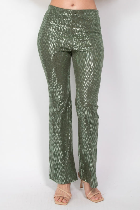 Sequined Fit & Flare Midrise Pants