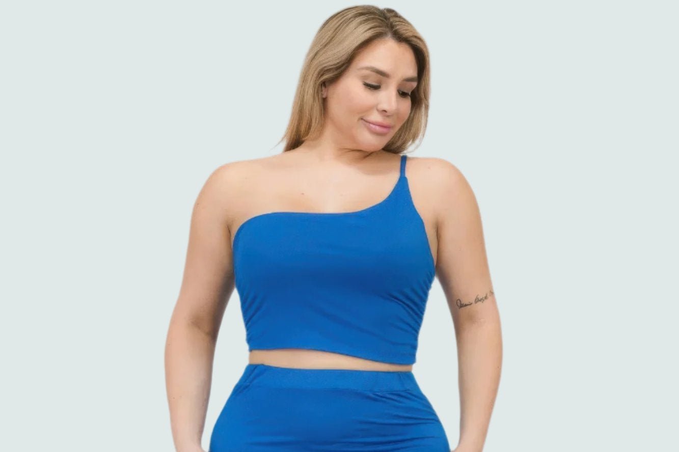 Plus Size One Shoulder Ruched Crop Top & Mini Skirt Set