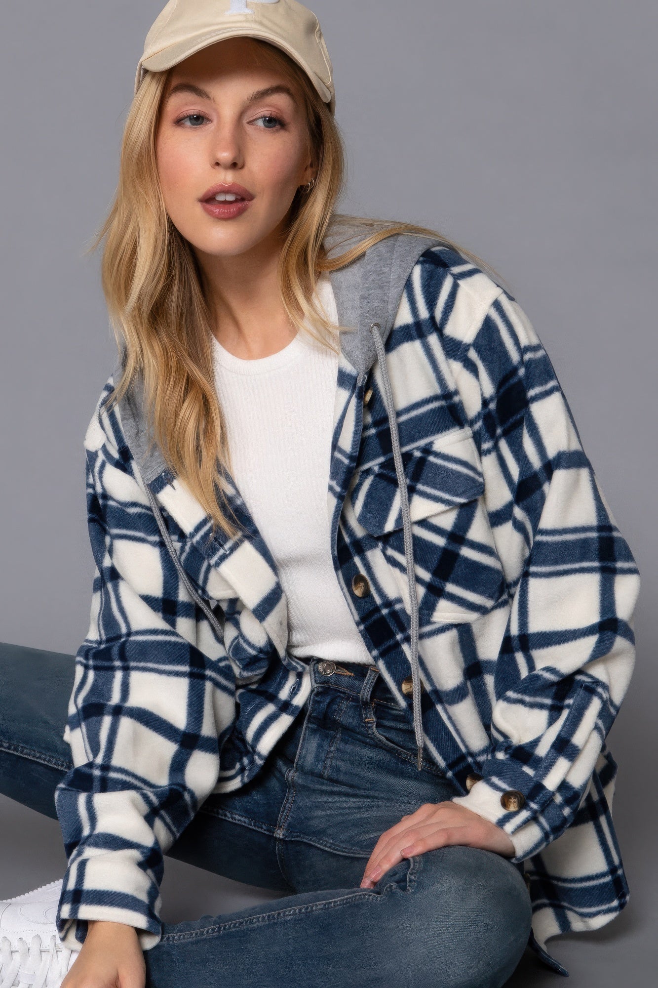 JACKET - Plaid Print Hoodie Fleece Design