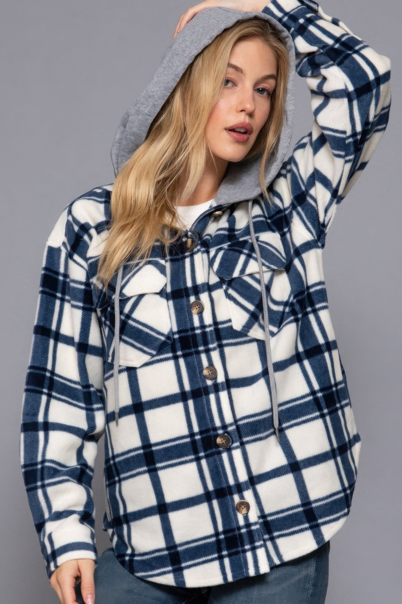 JACKET - Plaid Print Hoodie Fleece Design