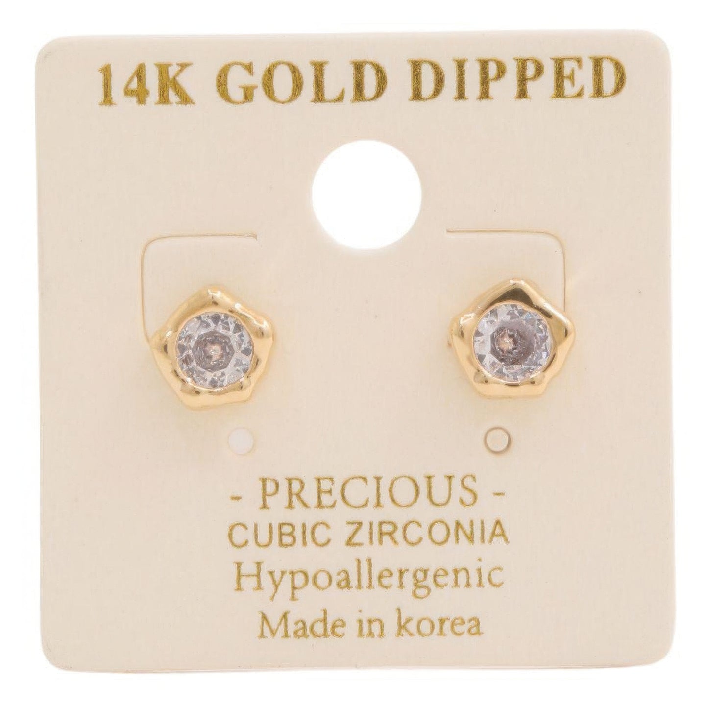 EARRINGS - Hypoallergenic, Versatile, Classic 14k Gold Dipped CZ Stone Stud Design