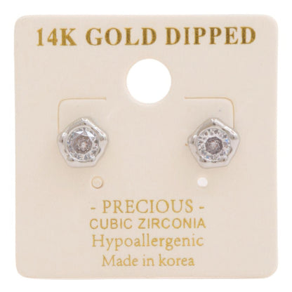 EARRINGS - Hypoallergenic, Versatile, Classic 14k Gold Dipped CZ Stone Stud Design