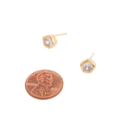 EARRINGS - Hypoallergenic, Versatile, Classic 14k Gold Dipped CZ Stone Stud Design