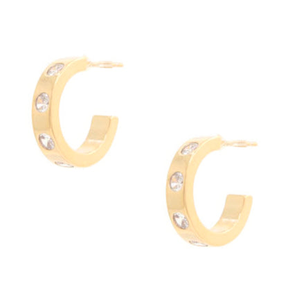 EARRINGS - Glamours, Contemporary 14k Rhinestone Hoop Gold Dipped Design