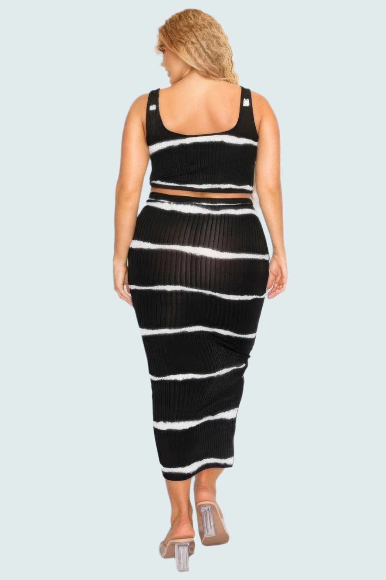 Plus sleeveless tie dye stripe 2 piece skirt set