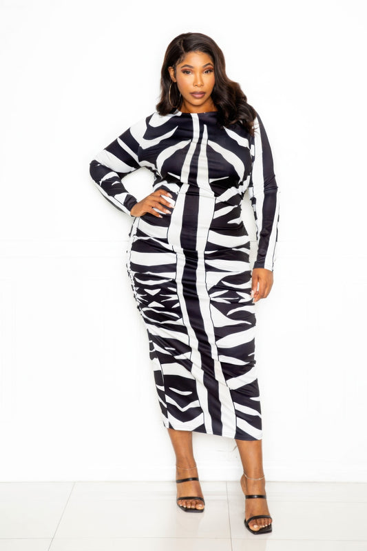 A Animal print ruched bodycon dress