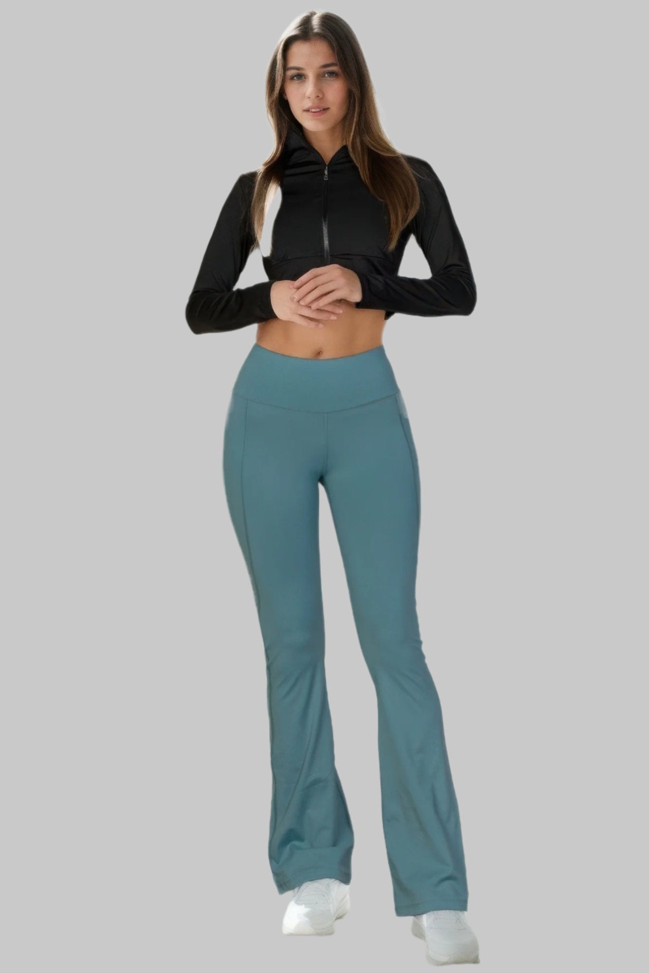 Wide waistband flare leg pants