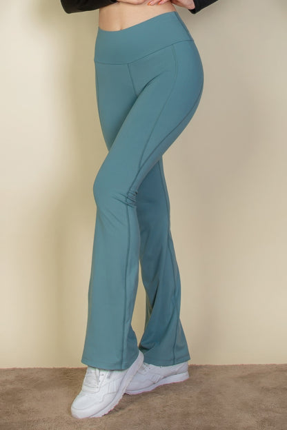 Wide waistband flare leg pants