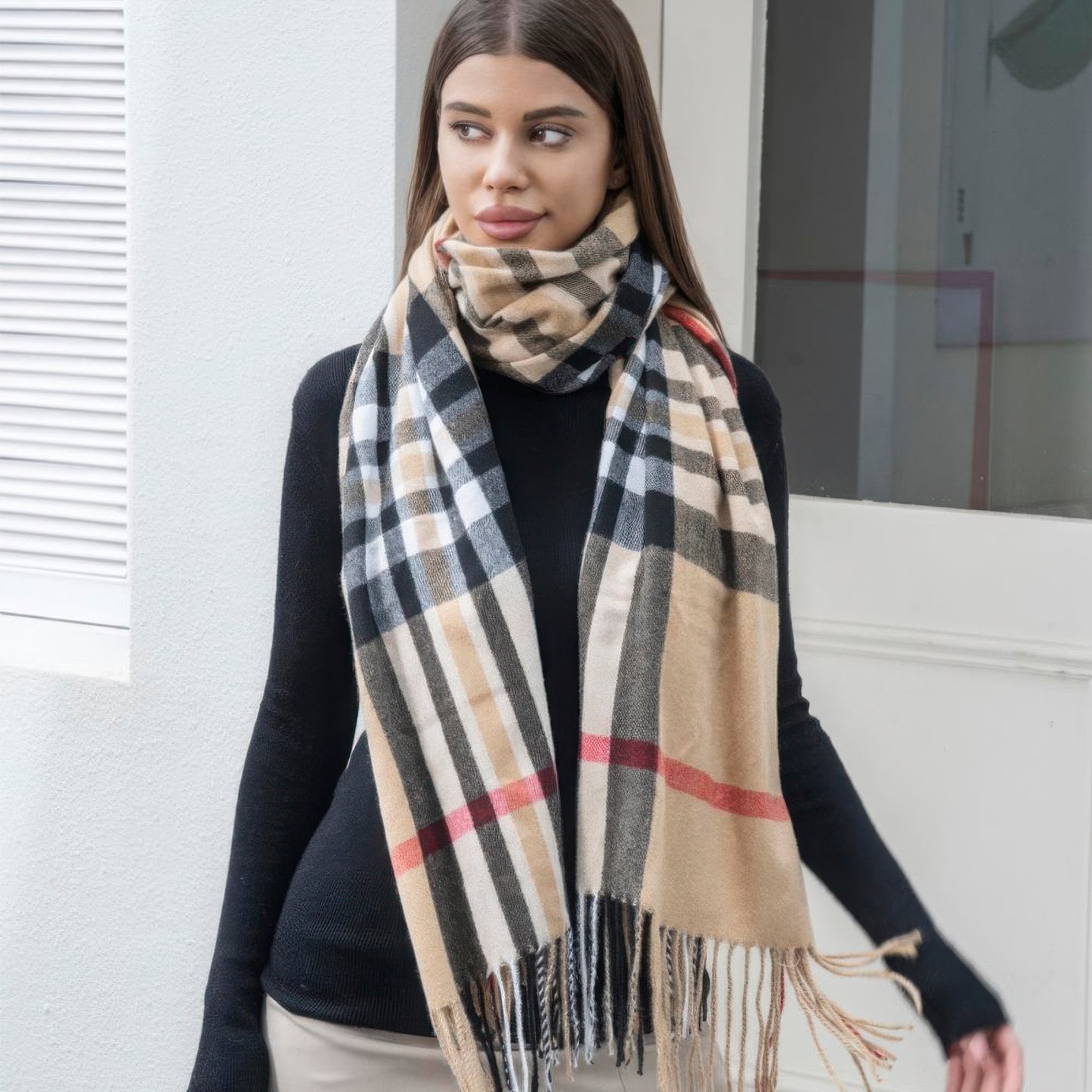 SCARVES - Plaid blanket scarf with tassel