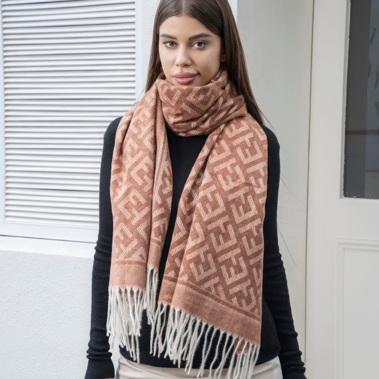 SCARVES - Maze pattern blanket scarf with tassel