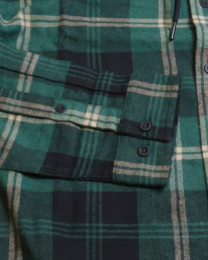 Contrast Pocket Plaid Hooded Shirt