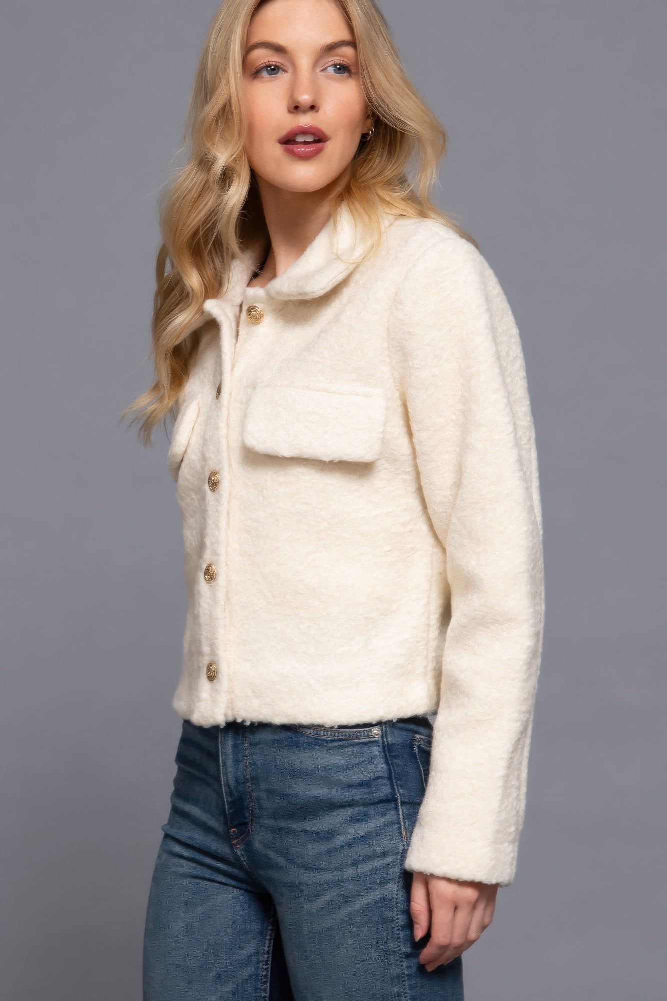 Long Slv Teddy Fleece Short Jacket