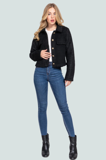 Long Slv Teddy Fleece Short Jacket