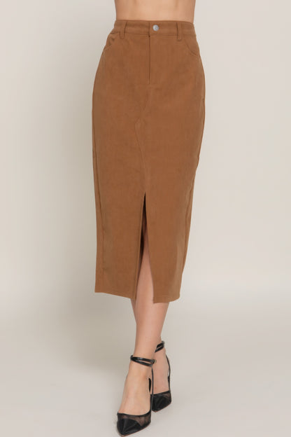 SKIRTS - Divas Front Open Slit Corduroy Midi Skirt