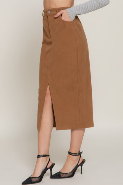 SKIRTS - Divas Front Open Slit Corduroy Midi Skirt