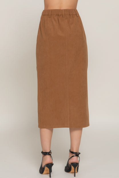 SKIRTS - Divas Front Open Slit Corduroy Midi Skirt