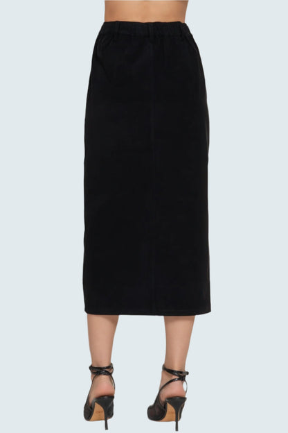 Front Open Slit Corduroy Midi Skirt