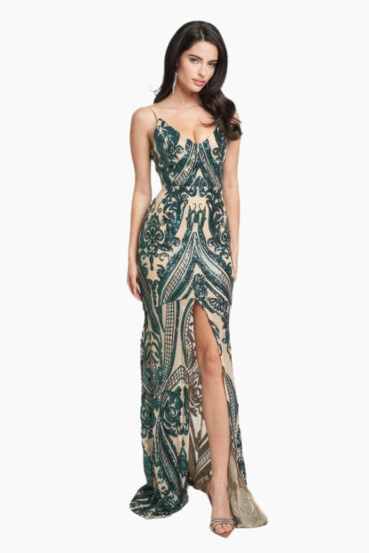 EVENINGS - Spaghetti Strap Art Deco Sequined Maxi Dress