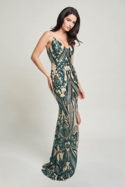 EVENINGS - Spaghetti Strap Art Deco Sequined Maxi Dress