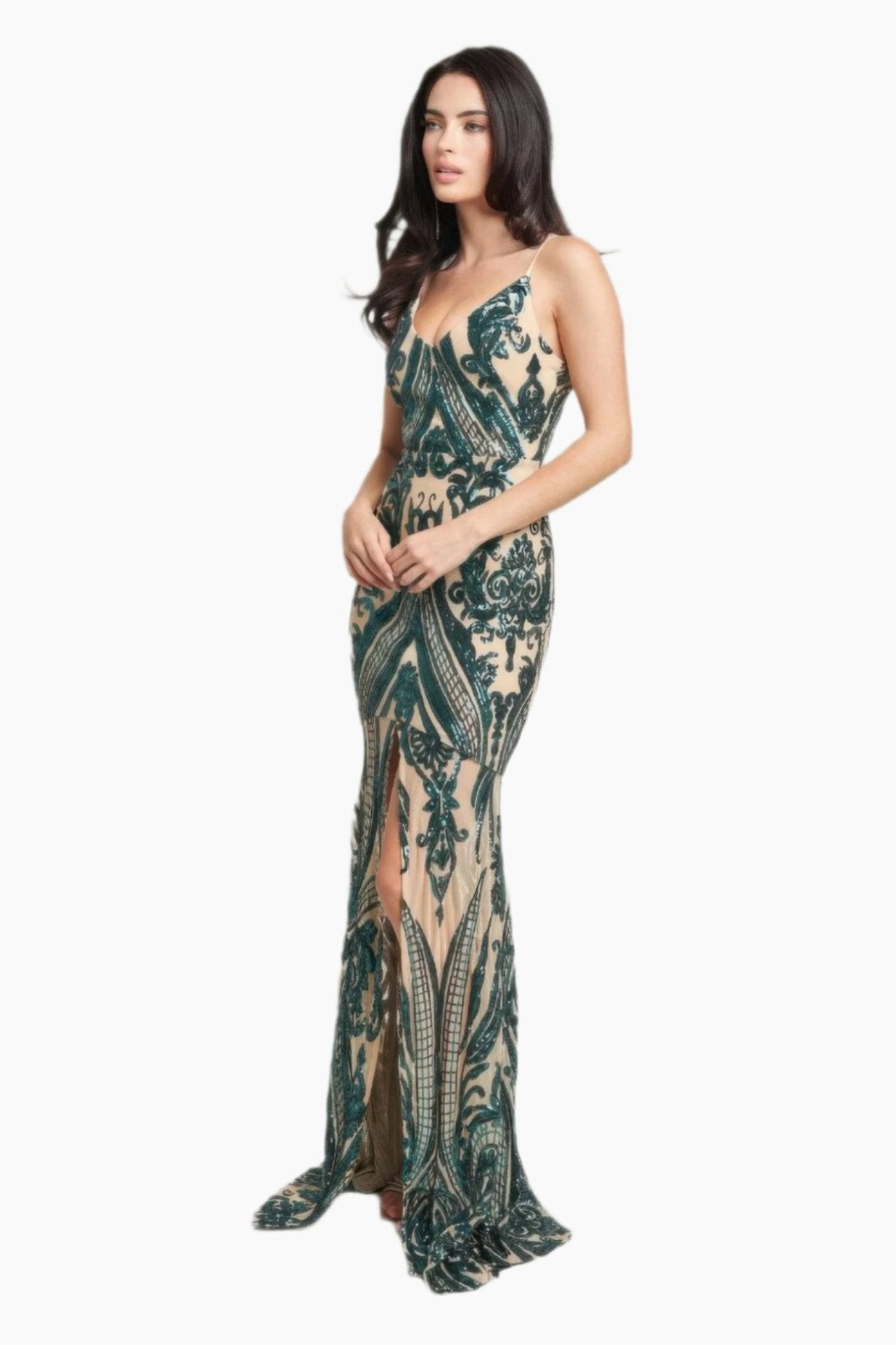 EVENINGS - Spaghetti Strap Art Deco Sequined Maxi Dress