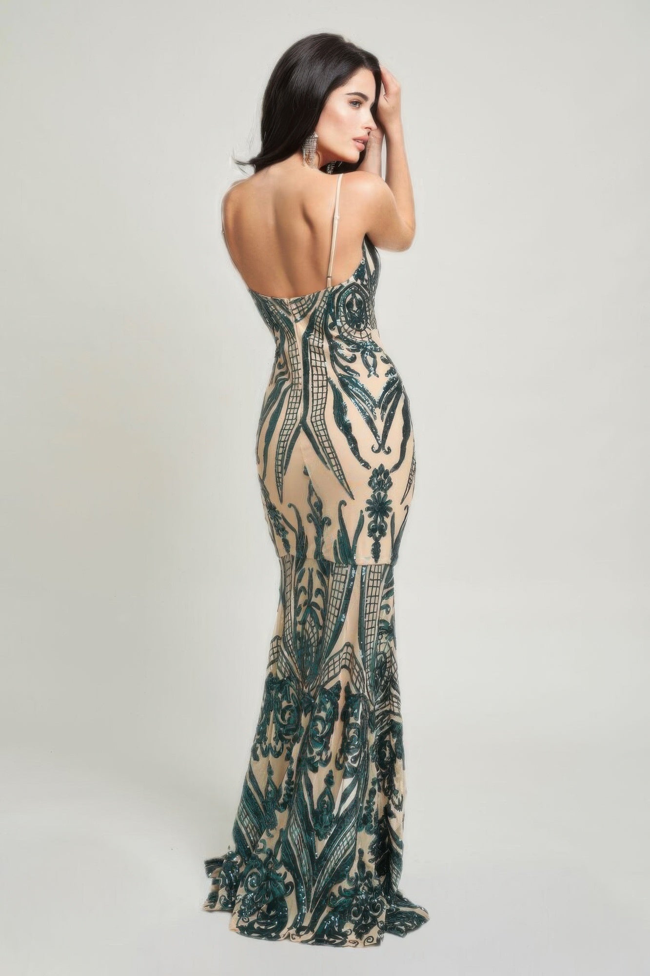 EVENINGS - Spaghetti Strap Art Deco Sequined Maxi Dress