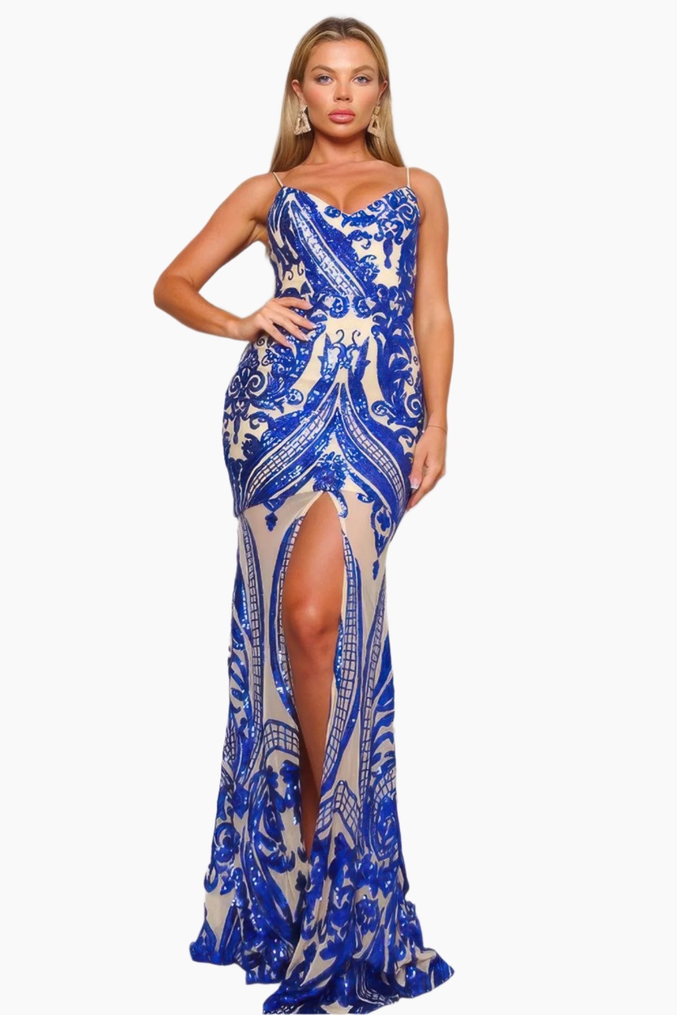 EVENINGS - Spaghetti Strap Art Deco Sequins Maxi Dress